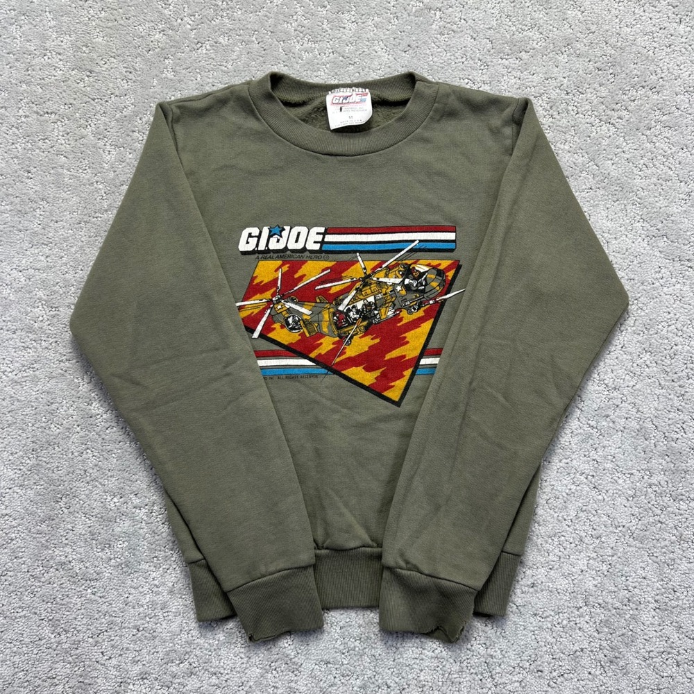 Vintage 1986 GI Joe Hasbro Kids Size M Sweatshirt Green Made in USA Graphic